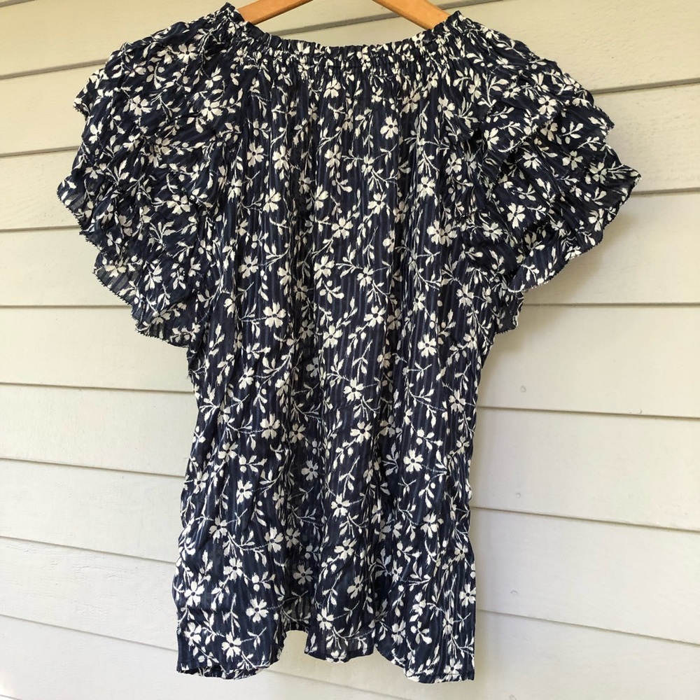Ulla Johnson Blouse Blue Floral Off Shoulder US 10 Leoda - Picture 6 of 9